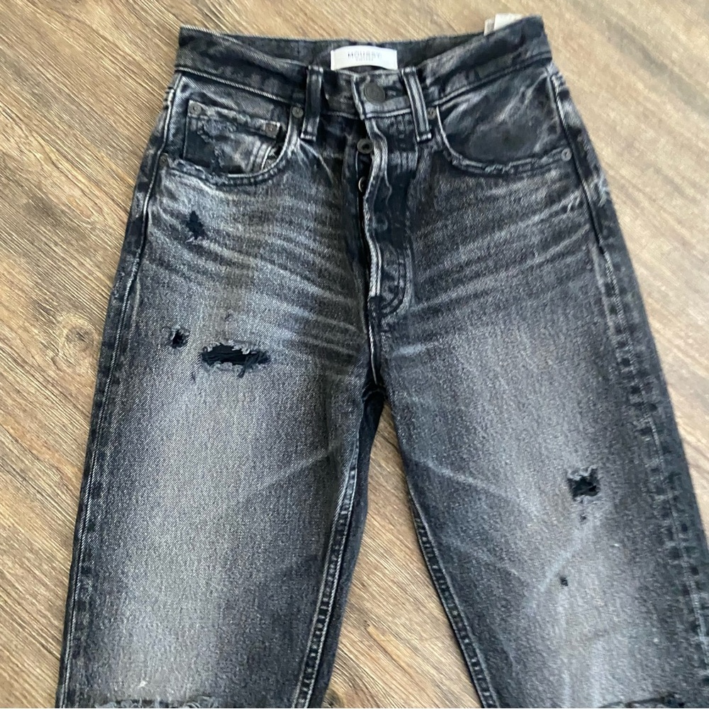 Moussy Vintage Black Odessa Wide Straight Leg‎ High Rise Distressed Jean - Picture 7 of 12